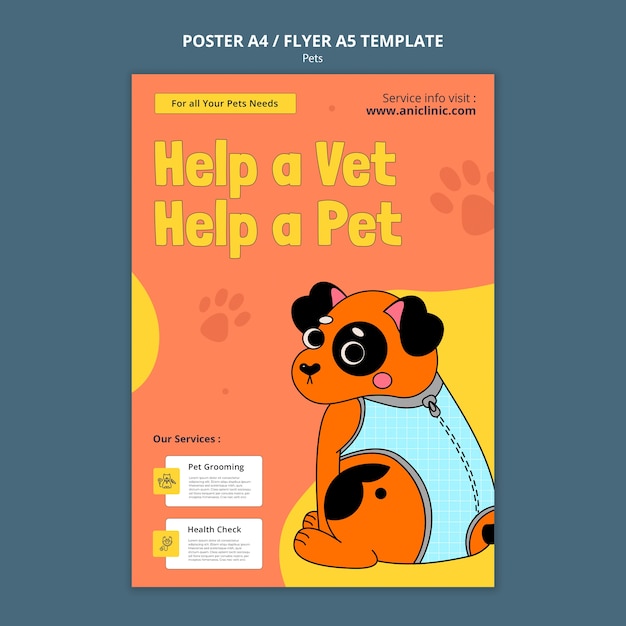 Modelo de cartaz de cuidado de animais de estimação desenhados à mão