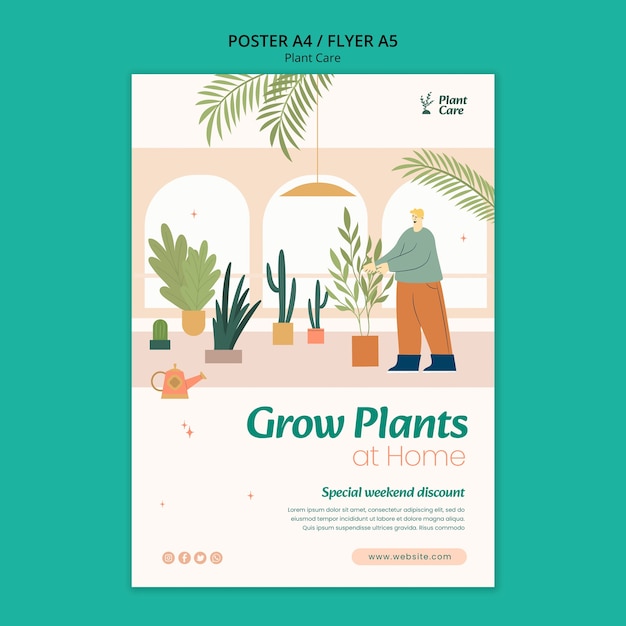 PSD modelo de cartaz de cuidados com plantas de design plano