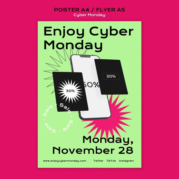 PSD modelo de cartaz de desconto cyber segunda-feira de design plano