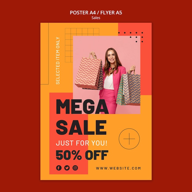 Modelo de cartaz de desconto de vendas de design plano