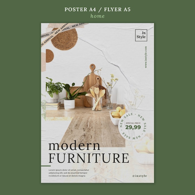 Modelo de cartaz de design de interiores para casa