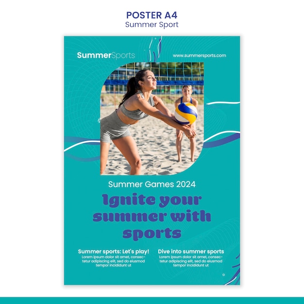 PSD modelo de cartaz de desporto de verão de design plano