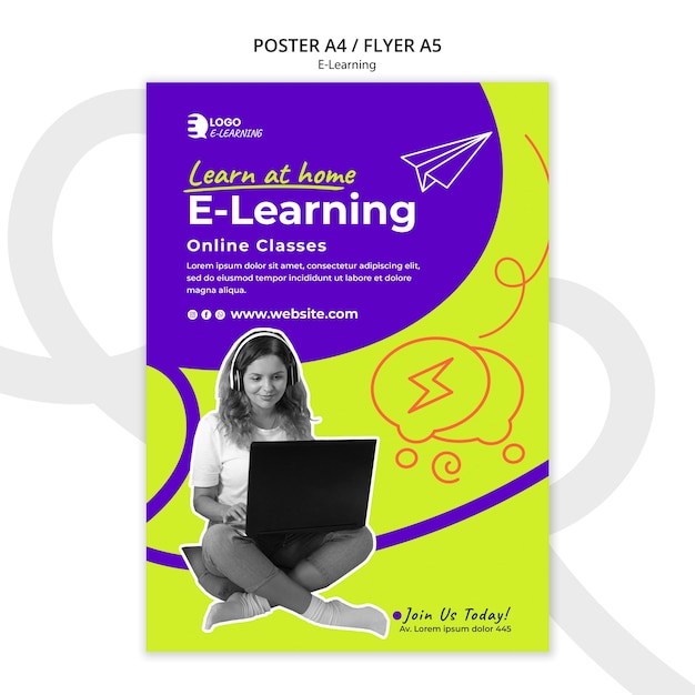 Modelo de cartaz de e-learning de design plano