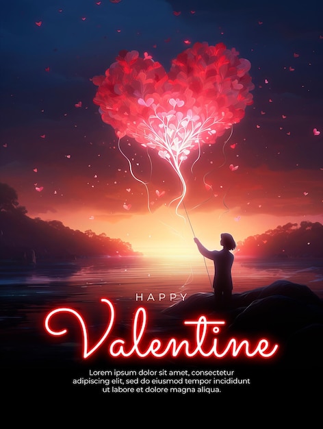 PSD modelo de cartaz de feliz dia de valentino com encontra uma flor especial que pode fazer sonhos de amor
