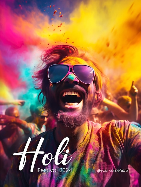 PSD modelo de cartaz de feliz festival de holi postagem social de mídia