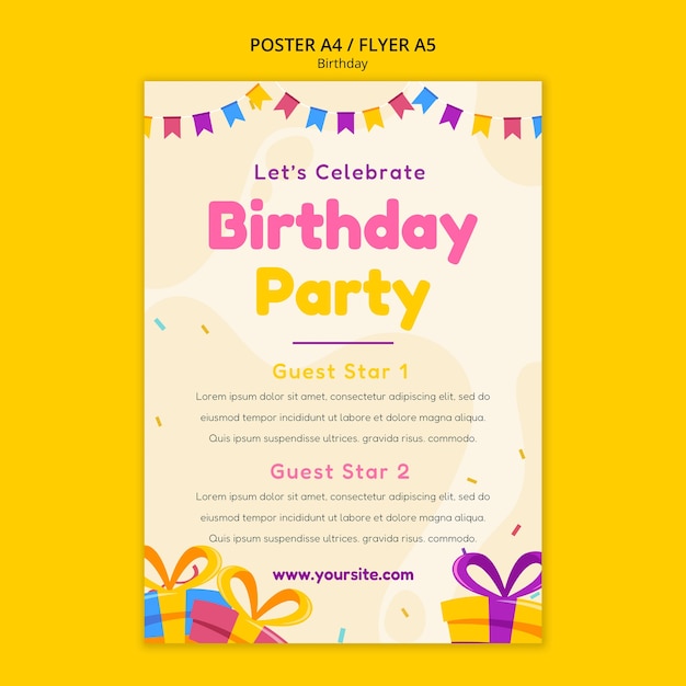 PSD modelo de cartaz de festa de aniversário de design plano