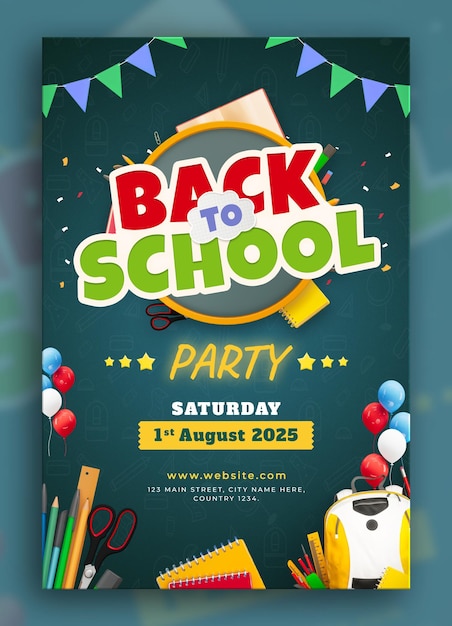 PSD modelo de cartaz de festa de volta à escola