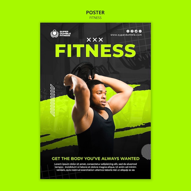 Modelo de cartaz de fitness e ginásio de design plano