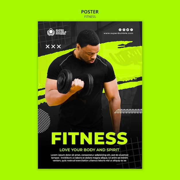 Modelo de cartaz de fitness e ginásio de design plano