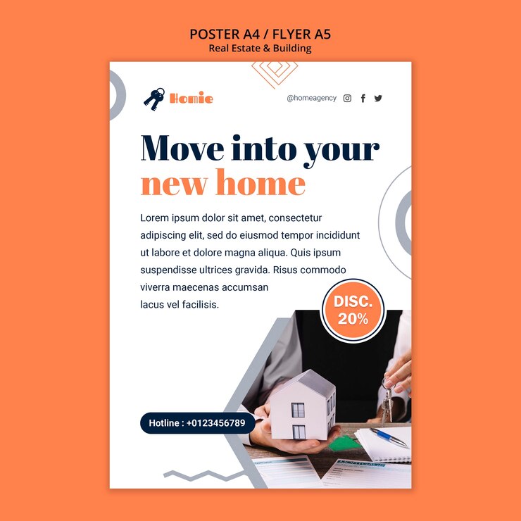 PSD modelo de cartaz de imóveis de design plano