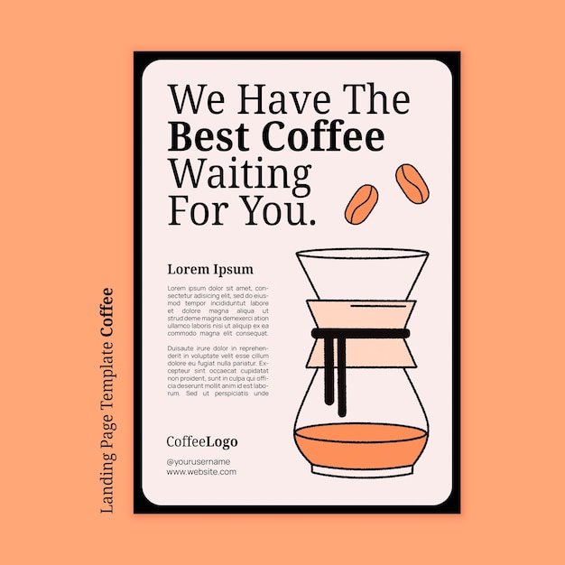 PSD modelo de cartaz de jarra de café delicioso desenhado à mão