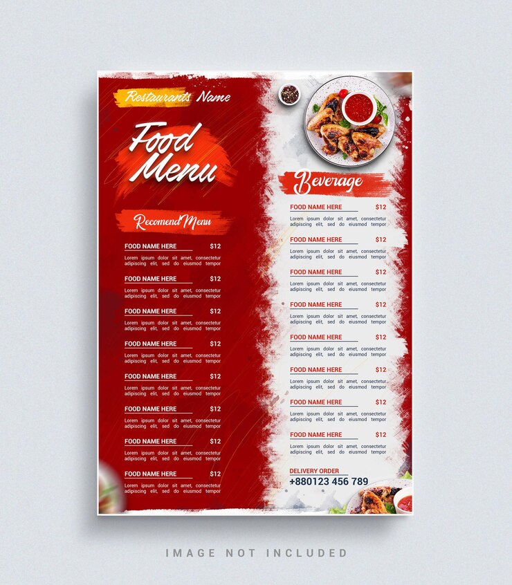 PSD modelo de cartaz de menu de comida de restaurantes