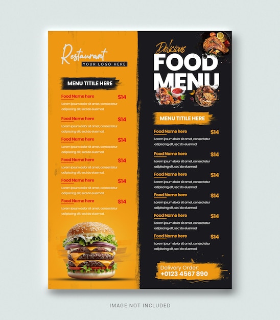 PSD modelo de cartaz de menu de comida de restaurantes