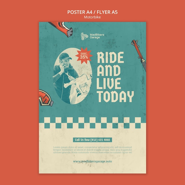 PSD modelo de cartaz de moto estilo vintage