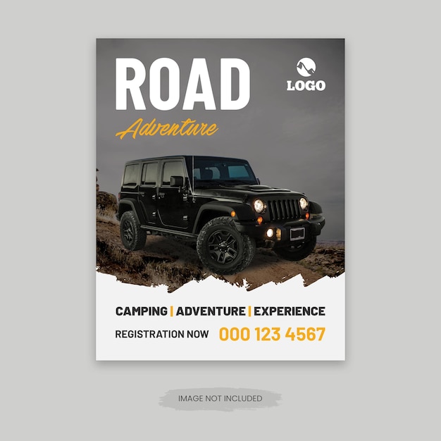 Modelo de cartaz de panfleto off-road design de cartaz de aventura na estrada