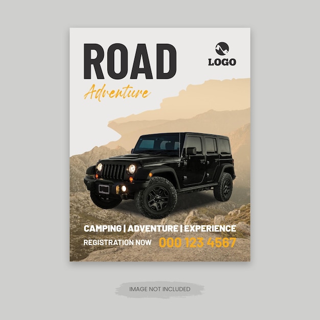 Modelo de cartaz de panfleto off-road design de cartaz de aventura na estrada