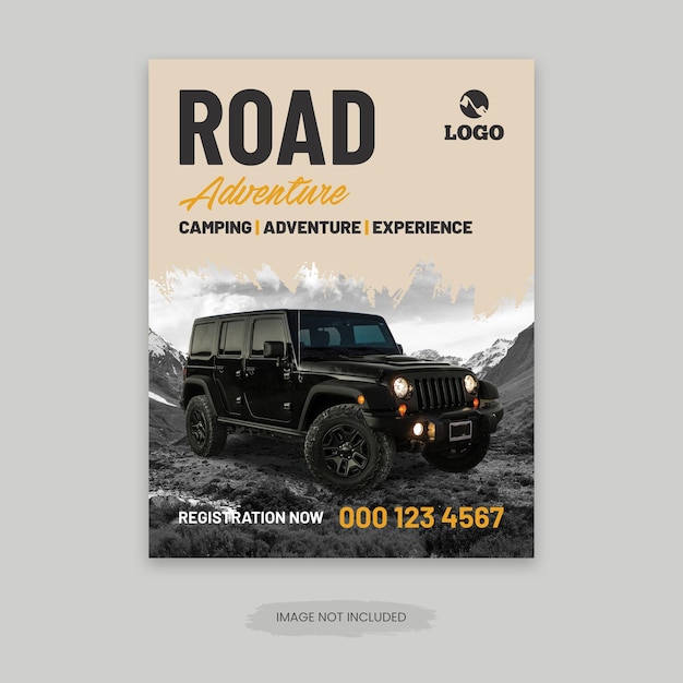 Modelo de cartaz de panfleto off-road design de cartaz de aventura na estrada