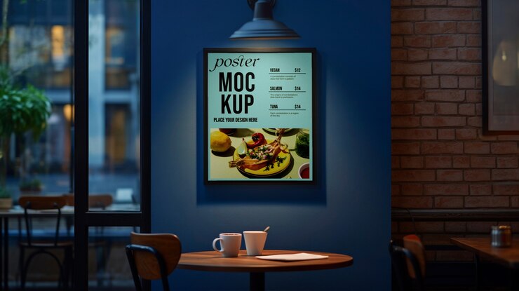 Modelo de cartaz de parede de um restaurante