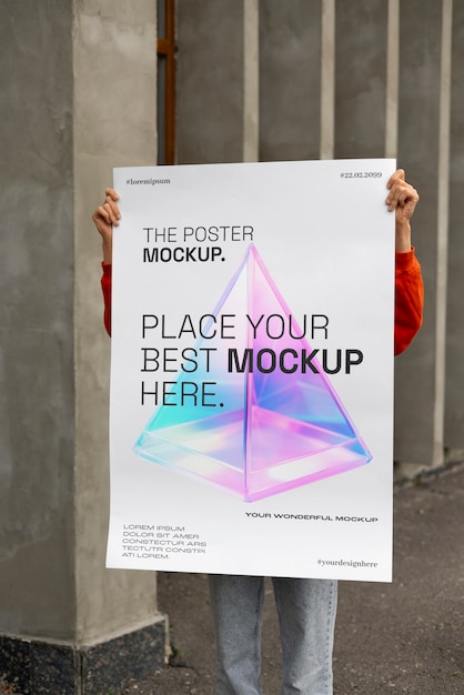 Modelo de cartaz de pessoa segurando