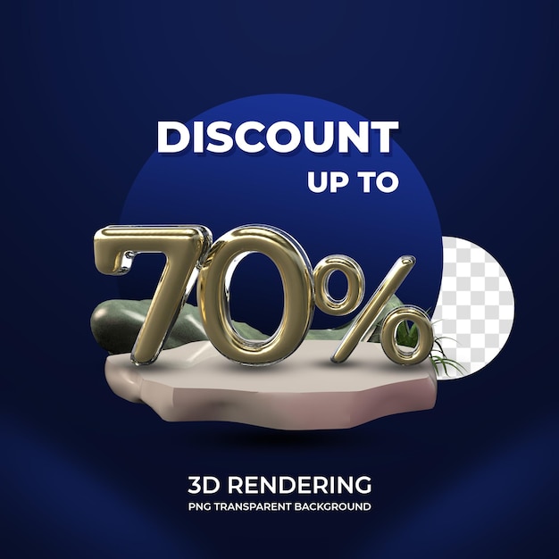 Modelo de cartaz de promoção de venda 70% de desconto na renderização em 3d