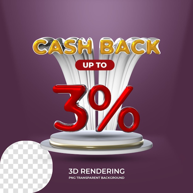 Modelo de cartaz de promoção de venda em dinheiro de volta 3 por cento renderização em 3d