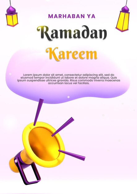 Modelo de cartaz de ramadan kareem com megafone 3d psd premium