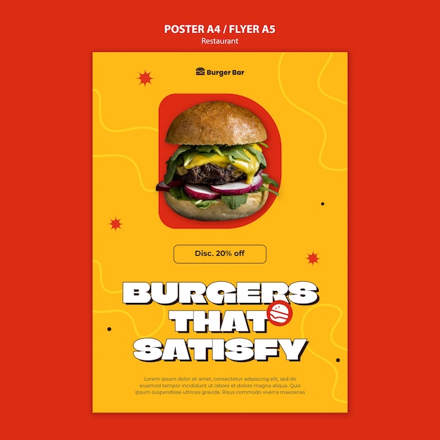 PSD modelo de cartaz de restaurante de comida deliciosa de design plano