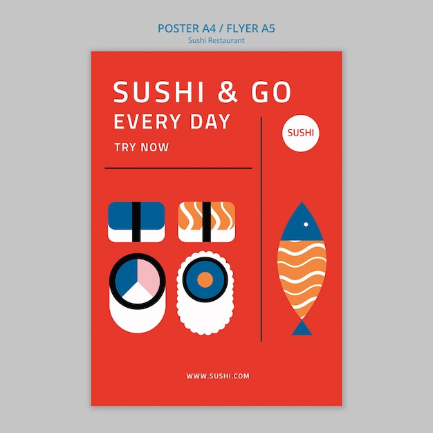 Modelo de cartaz de restaurante de sushi de design plano