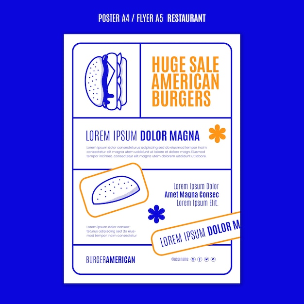 Modelo de cartaz de restaurante desenhado à mão
