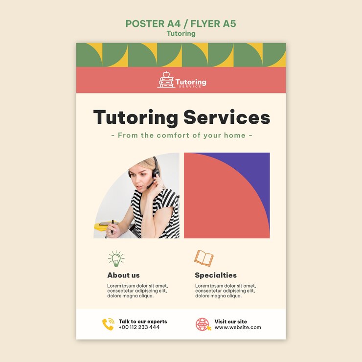 PSD modelo de cartaz de serviço de tutoria
