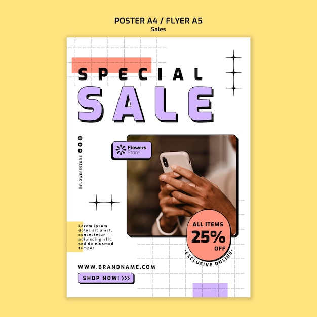 Modelo de cartaz de vendas desenhado a mão