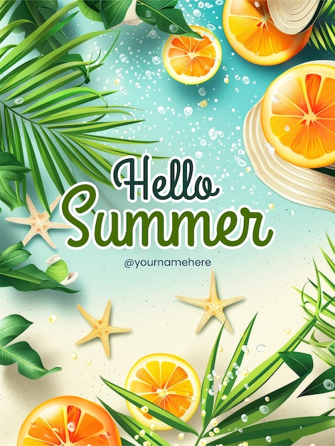 PSD modelo de cartaz de verão com uma cena de praia
