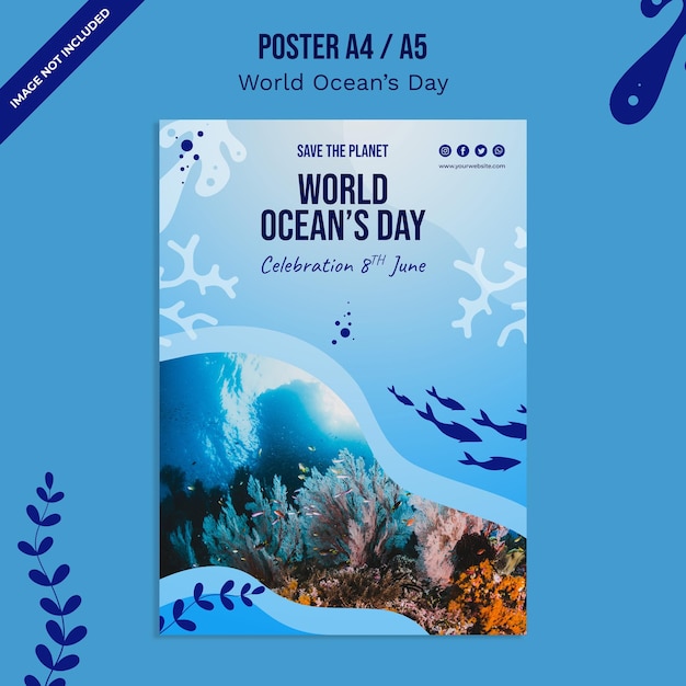 Modelo de cartaz do Dia Mundial dos Oceanos