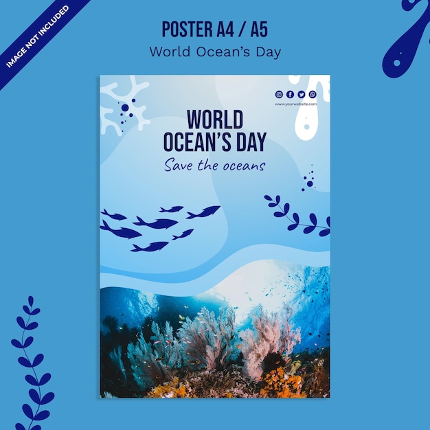 Modelo de cartaz do Dia Mundial dos Oceanos