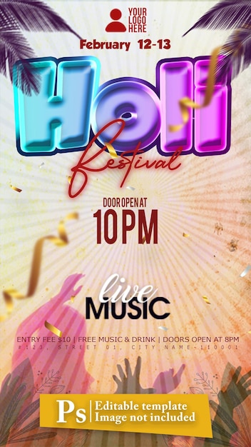 PSD modelo de cartaz do festival de holi