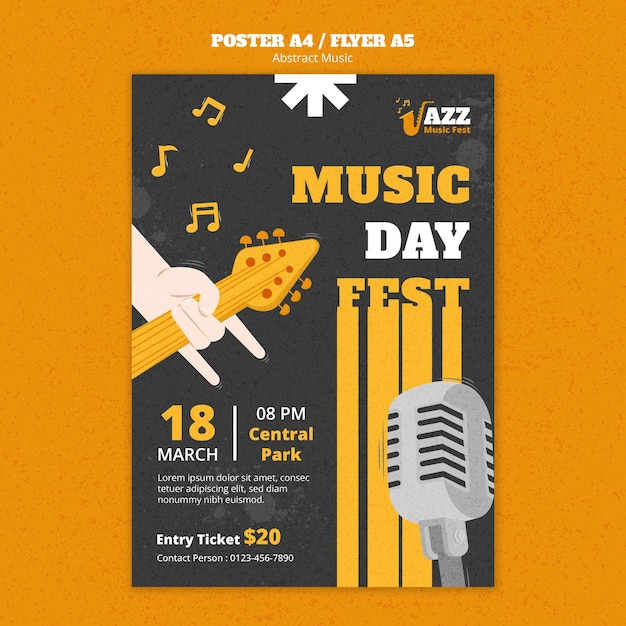 PSD modelo de cartaz do festival de música de mão desenhada