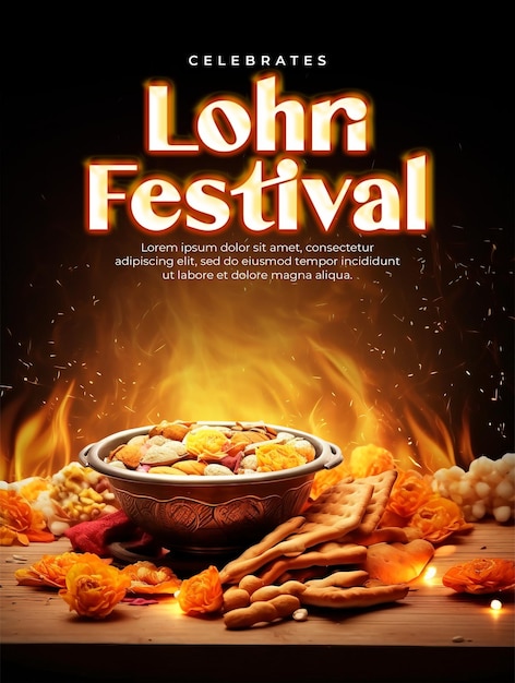 PSD modelo de cartaz do festival happy lohri e postagem social de mídia
