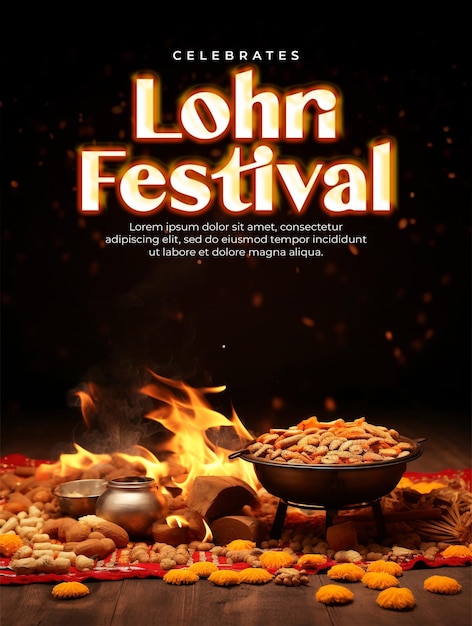PSD modelo de cartaz do festival happy lohri e postagem social de mídia