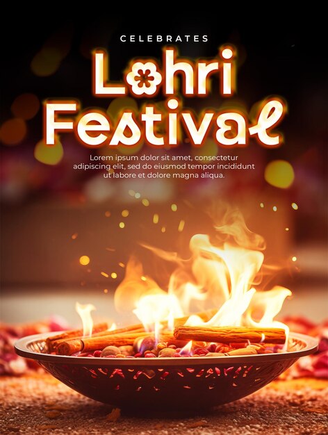 PSD modelo de cartaz do festival happy lohri e postagem social de mídia