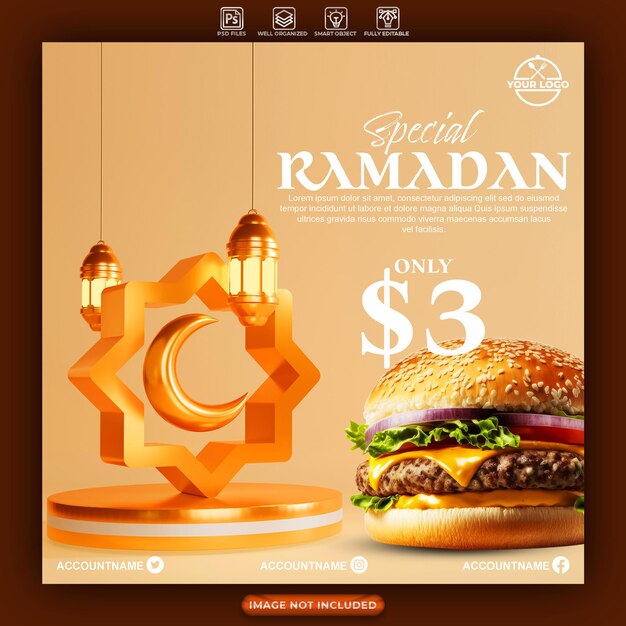 Modelo de cartaz e banner de venda de alimentos do ramadan