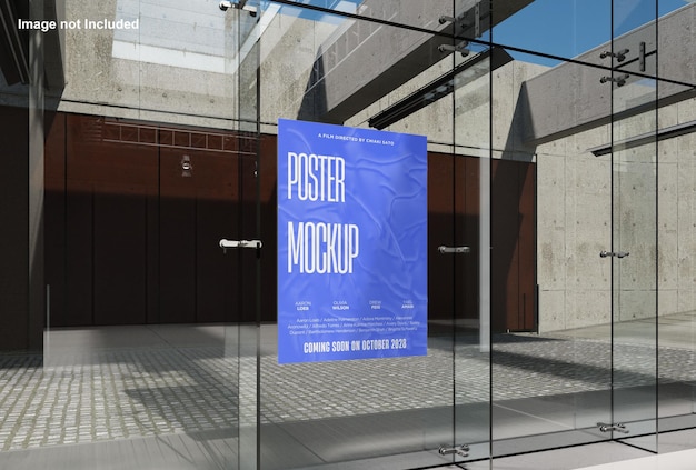 Modelo de cartaz em uma parede de vidro
