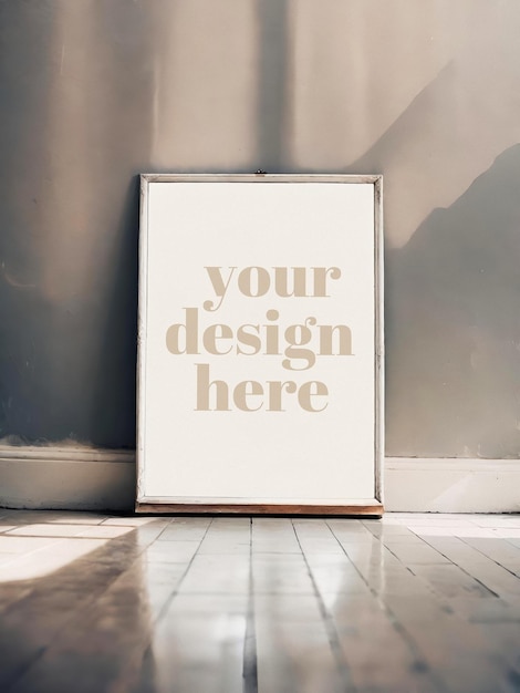Modelo de cartaz emoldurado em quadro de foto de renderização 3D realista