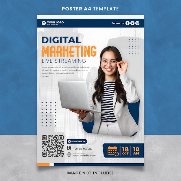 PSD modelo de cartaz ou banner de transmissão ao vivo de marketing digital pronto para imprimir