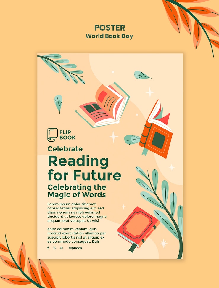 PSD modelo de cartaz para a celebração do dia mundial do livro