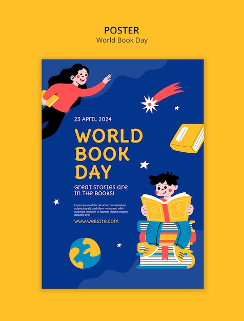 PSD modelo de cartaz para a celebração do dia mundial do livro