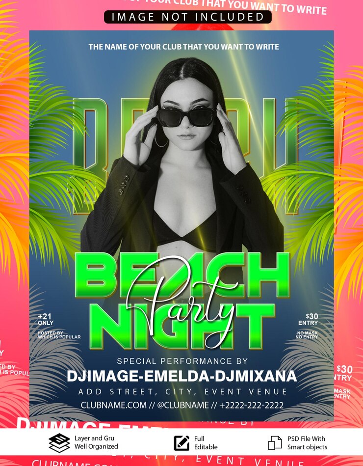 PSD modelo de cartaz para a festa de praia