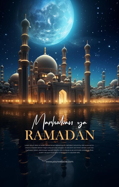 PSD modelo de cartaz ramadan com fundo islâmico da mesquita perfeito para postagem em mídias sociais