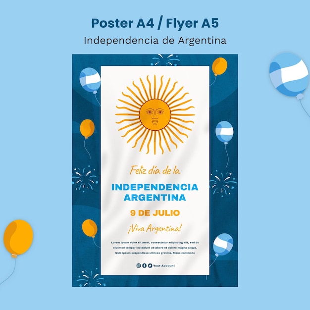 Modelo de cartaz vertical da independência argentina do 9 de julho