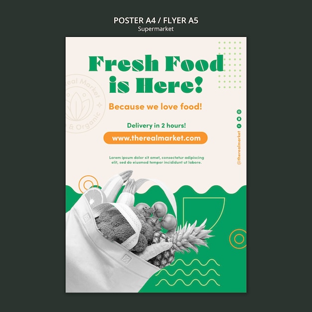 Modelo de cartaz vertical de alimentos frescos orgânicos