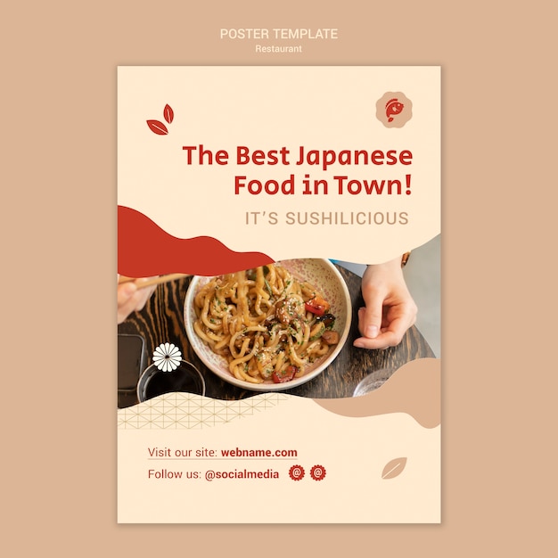PSD modelo de cartaz vertical de restaurante de comida japonesa